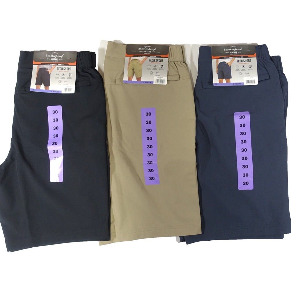 3 Pair Weatherproof Vintage Tech Shorts Men 30 Regular Fit Stretch Zip Pocket
